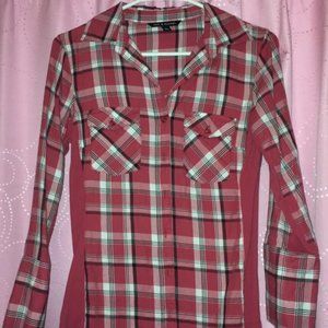 Pink plaid long sleeve button down